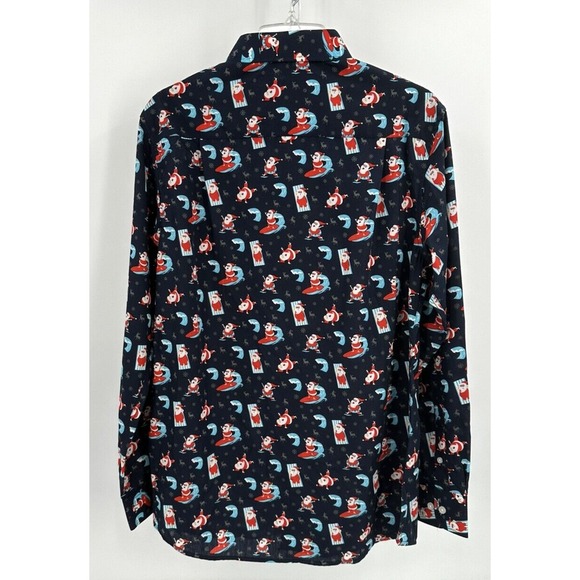 SIMON BANKS SURFING SANTA BUTTON FRONT‎ CHRISTMAS SHIRT Men's Size Medium Blue - Picture 4 of 4
